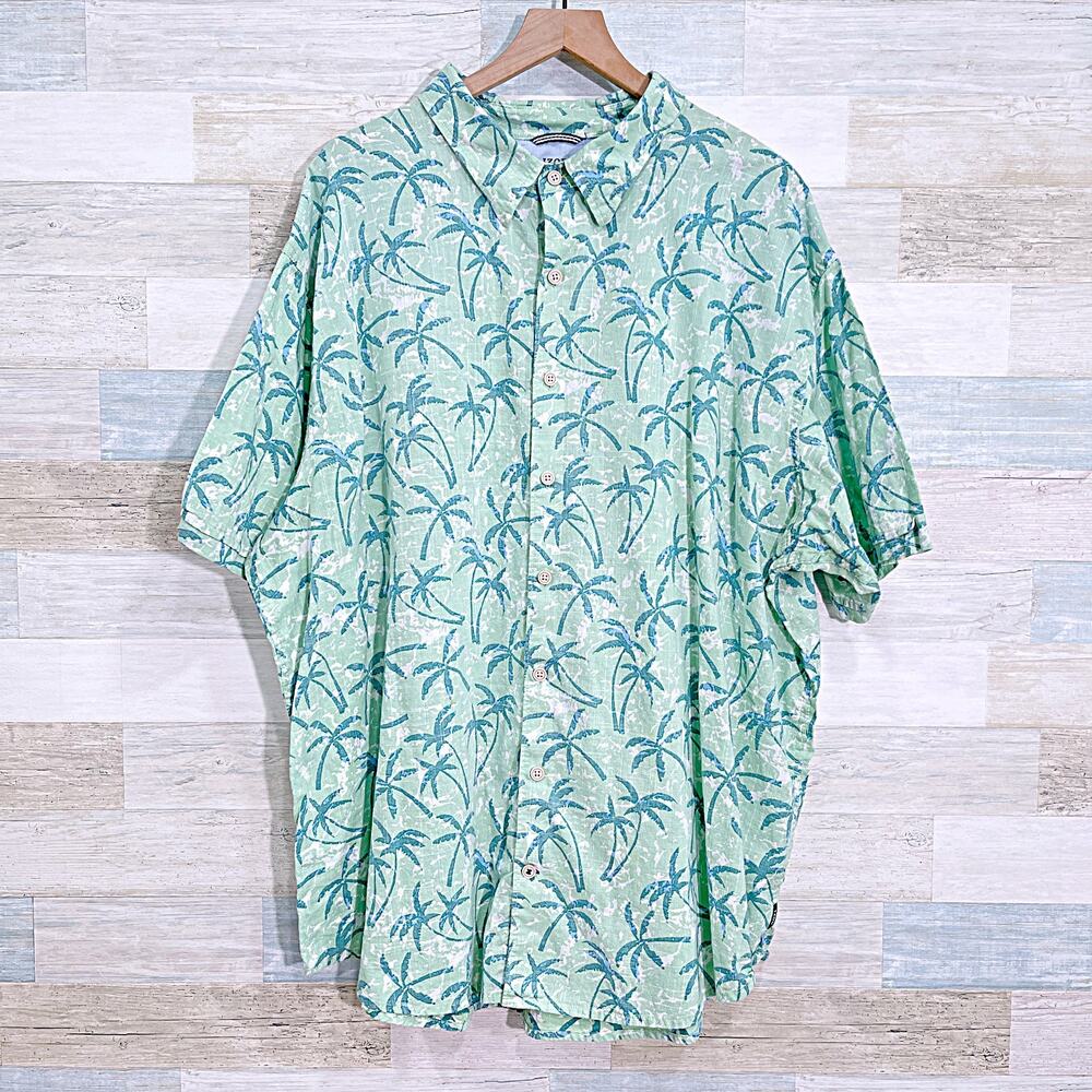 IZOD Saltwater Cotton Lawn Short Sleeve Hawaiian Shirt Green Vacation Mens 3XL